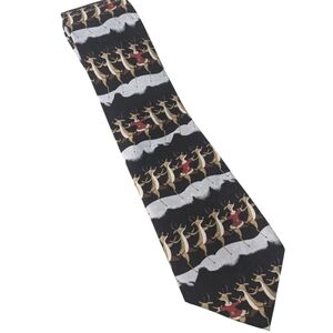 Novelty Holiday Silk Reindeer Black and Red And Green Silk Tie